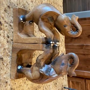 Hand-carved Teak Elephant Book Ends